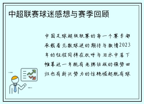 中超联赛球迷感想与赛季回顾